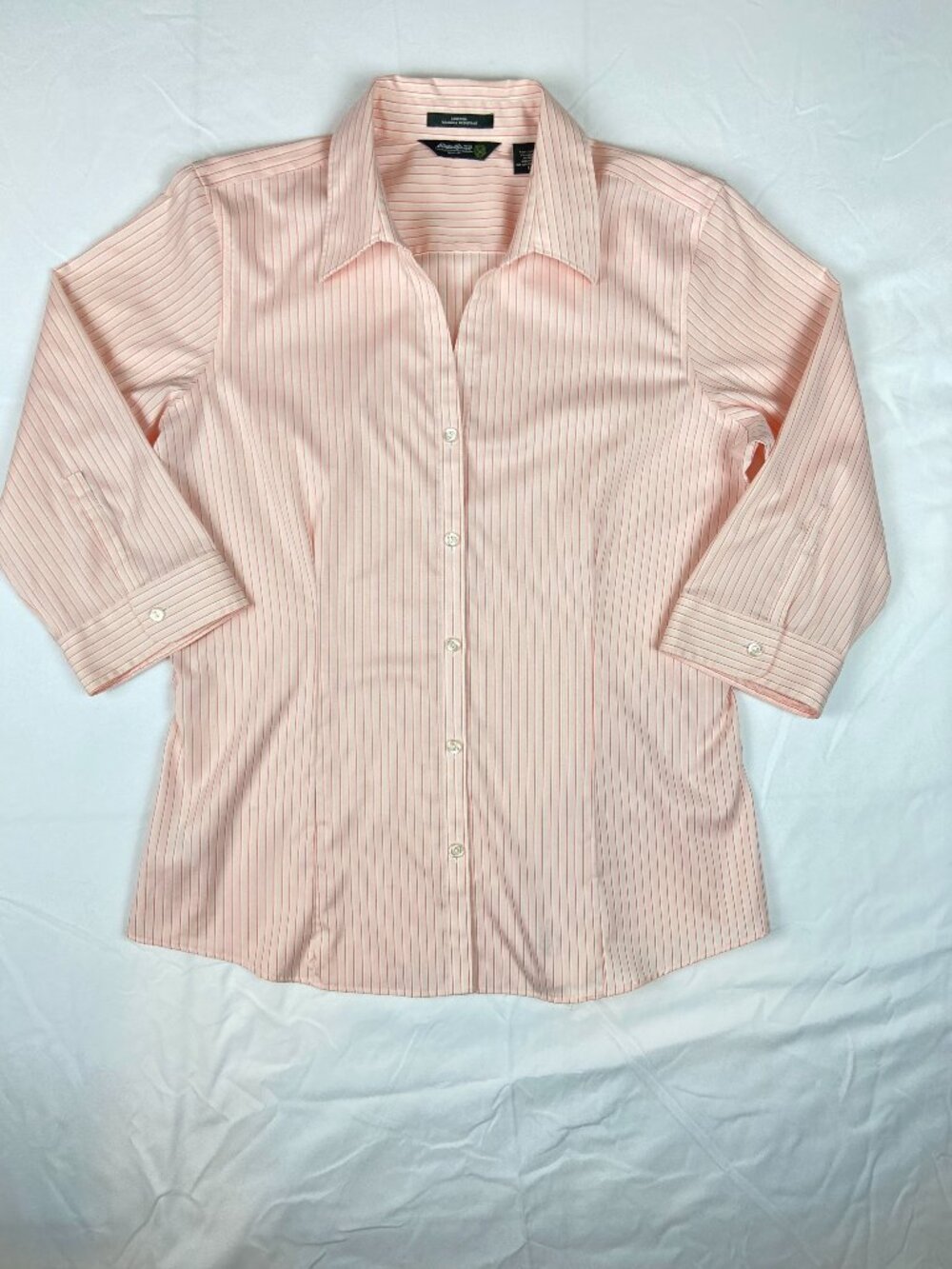 Eddie Bauer Stretch & Wrinkle Resistant Pink Striped Bluse Size Large Coastal
